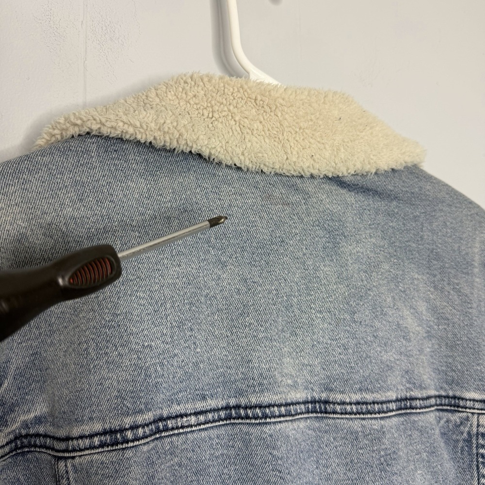 Abercrombie & Fitch Sherpa Lined Denim Trucker Jacket Mens Large Jean Coat - Picture 9 of 14